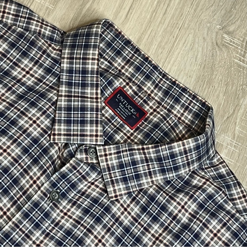 UNTUCKit Men's Navy and White Long Sleeve Plaid Checkered Shirt‎ Sz 3X-Large